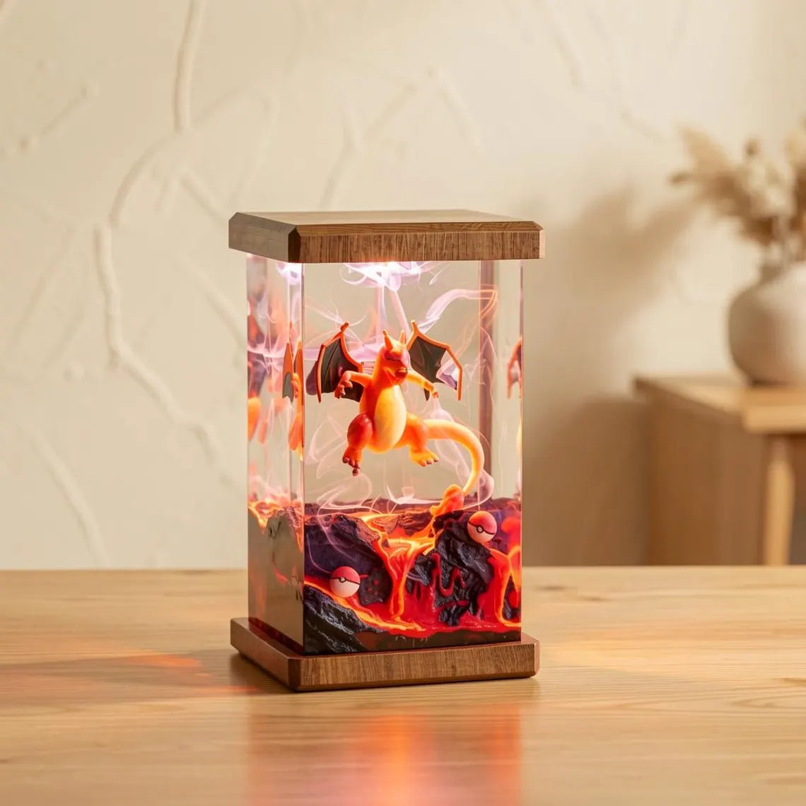 Pokémon-Inspired Resin Night Light – Charizard Volcano Diorama | Handmade Anime Display Lamp | Gaming Room Decor | Collector Gift