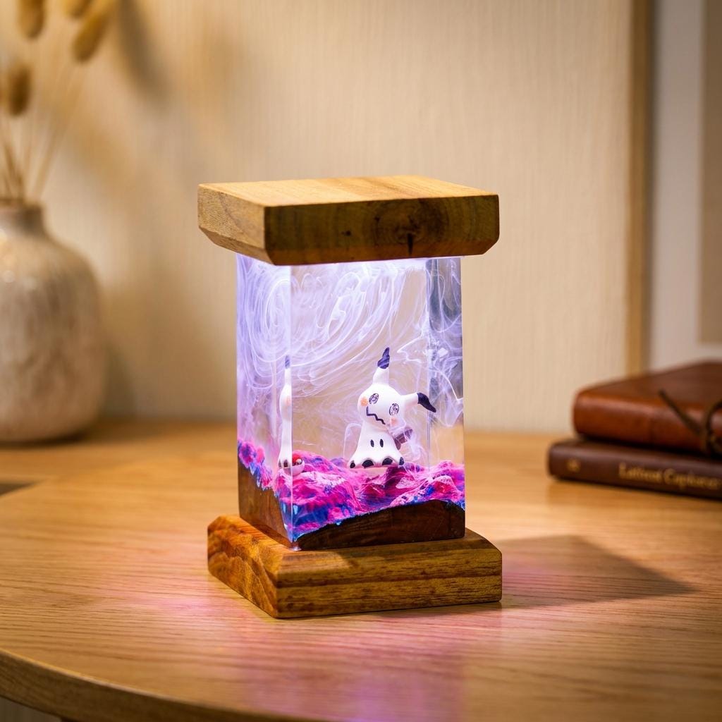Mimikyu Resin Night Light – Glowing Pokémon Diorama Lamp | Handmade Epoxy Art | Anime Gaming Room Decor | Unique Collector Gift