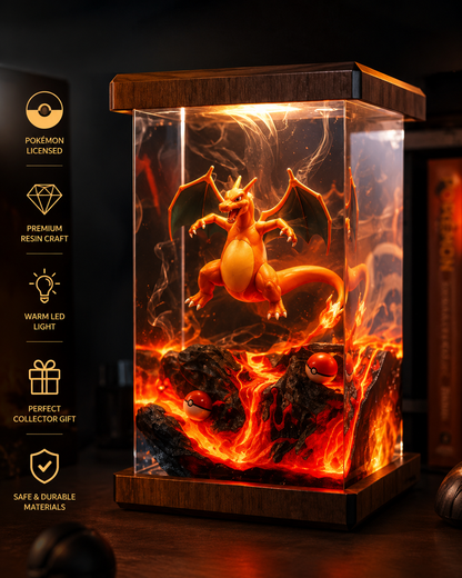 Pokémon-Inspired Resin Night Light – Charizard Volcano Diorama | Handmade Anime Display Lamp | Gaming Room Decor | Collector Gift