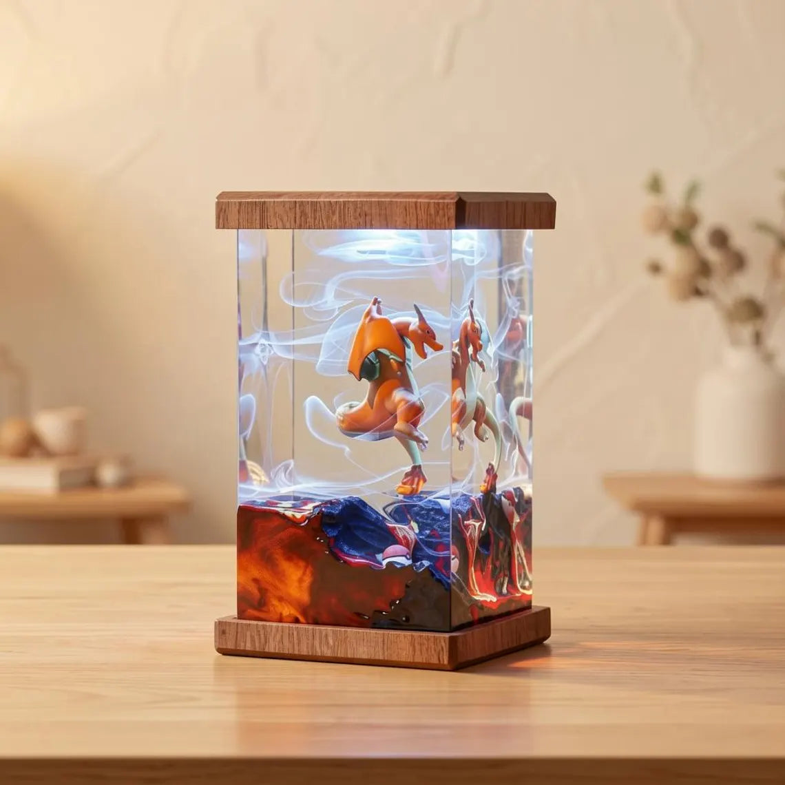 Pokémon-Inspired Resin Night Light – Charizard Volcano Diorama | Handmade Anime Display Lamp | Gaming Room Decor | Collector Gift