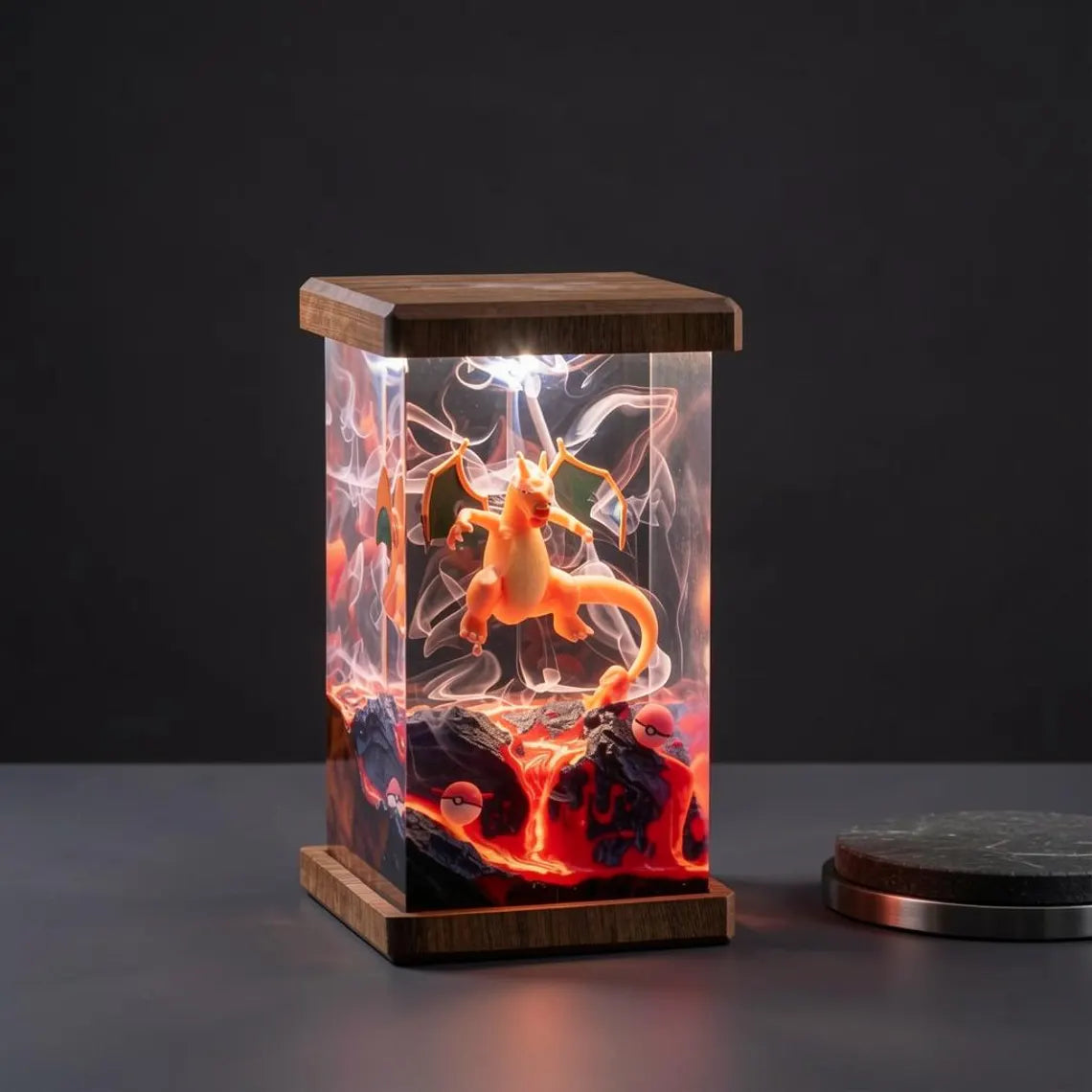 Pokémon-Inspired Resin Night Light – Charizard Volcano Diorama | Handmade Anime Display Lamp | Gaming Room Decor | Collector Gift