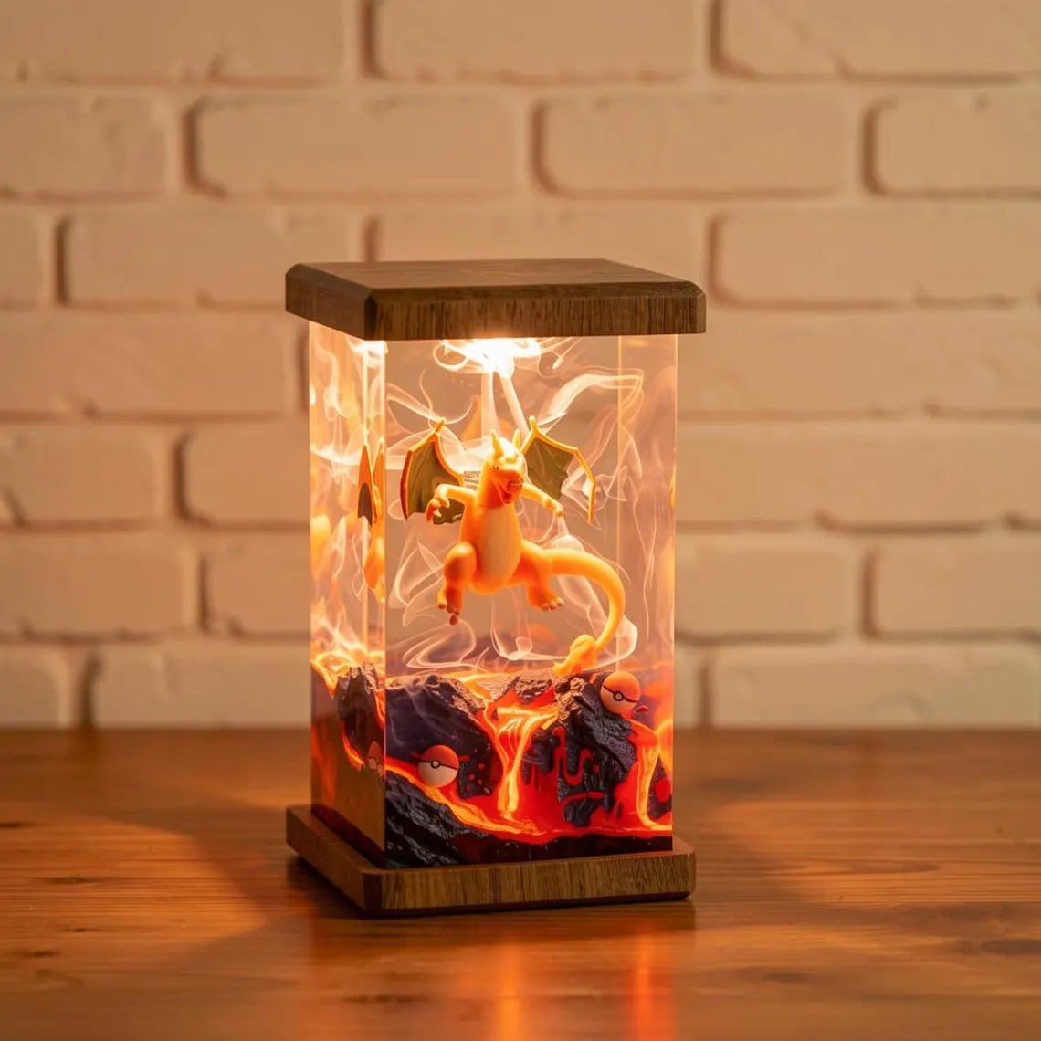 Pokémon-Inspired Resin Night Light – Charizard Volcano Diorama | Handmade Anime Display Lamp | Gaming Room Decor | Collector Gift
