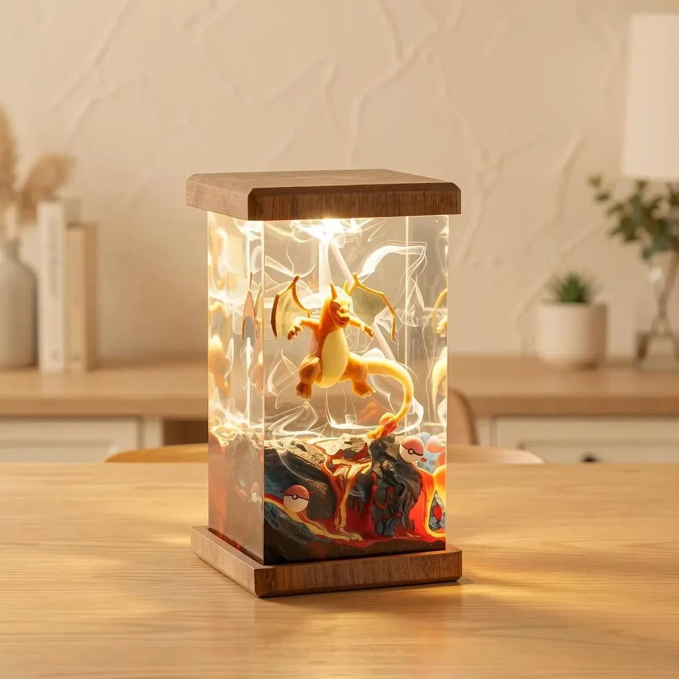 Pokémon-Inspired Resin Night Light Collector Set – Bulbasaur, Eevee & Charizard Handmade LED Lamps