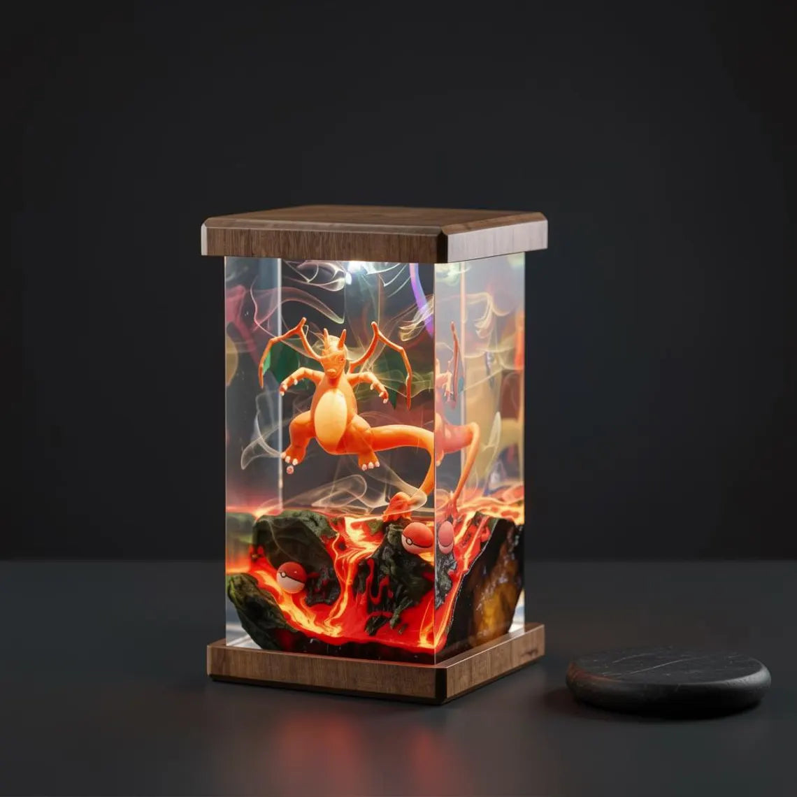Pokémon-Inspired Resin Night Light – Charizard Volcano Diorama | Handmade Anime Display Lamp | Gaming Room Decor | Collector Gift