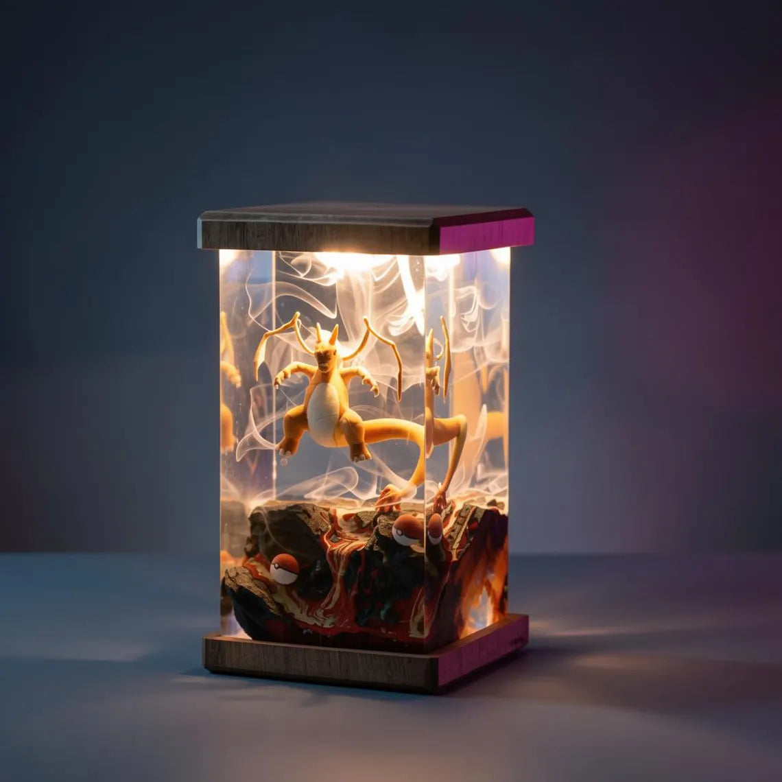 Pokémon-Inspired Resin Night Light – Charizard Volcano Diorama | Handmade Anime Display Lamp | Gaming Room Decor | Collector Gift