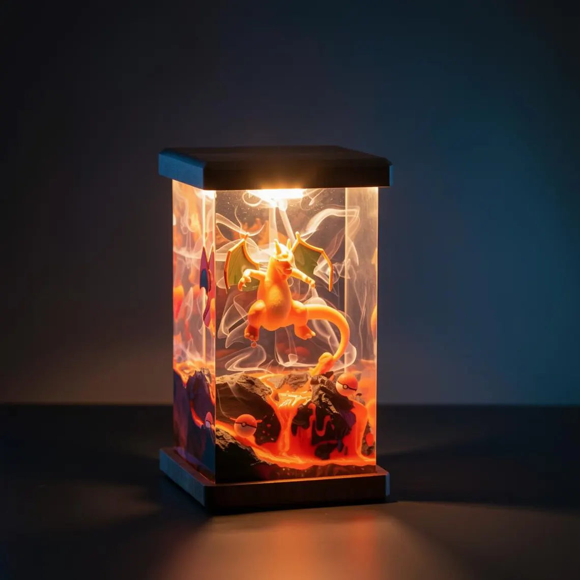 Pokémon-Inspired Resin Night Light – Charizard Volcano Diorama | Handmade Anime Display Lamp | Gaming Room Decor | Collector Gift