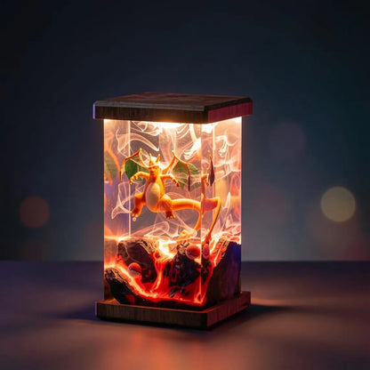 Pokémon-Inspired Resin Night Light – Charizard Volcano Diorama | Handmade Anime Display Lamp | Gaming Room Decor | Collector Gift
