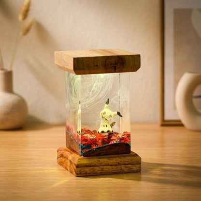 Mimikyu Resin Night Light – Glowing Pokémon Diorama Lamp | Handmade Epoxy Art | Anime Gaming Room Decor | Unique Collector Gift