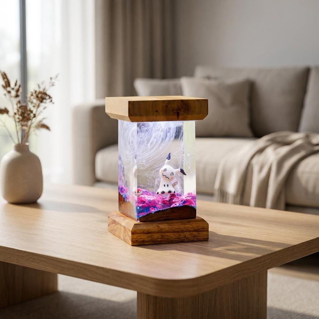 Mimikyu Resin Night Light – Glowing Pokémon Diorama Lamp | Handmade Epoxy Art | Anime Gaming Room Decor | Unique Collector Gift