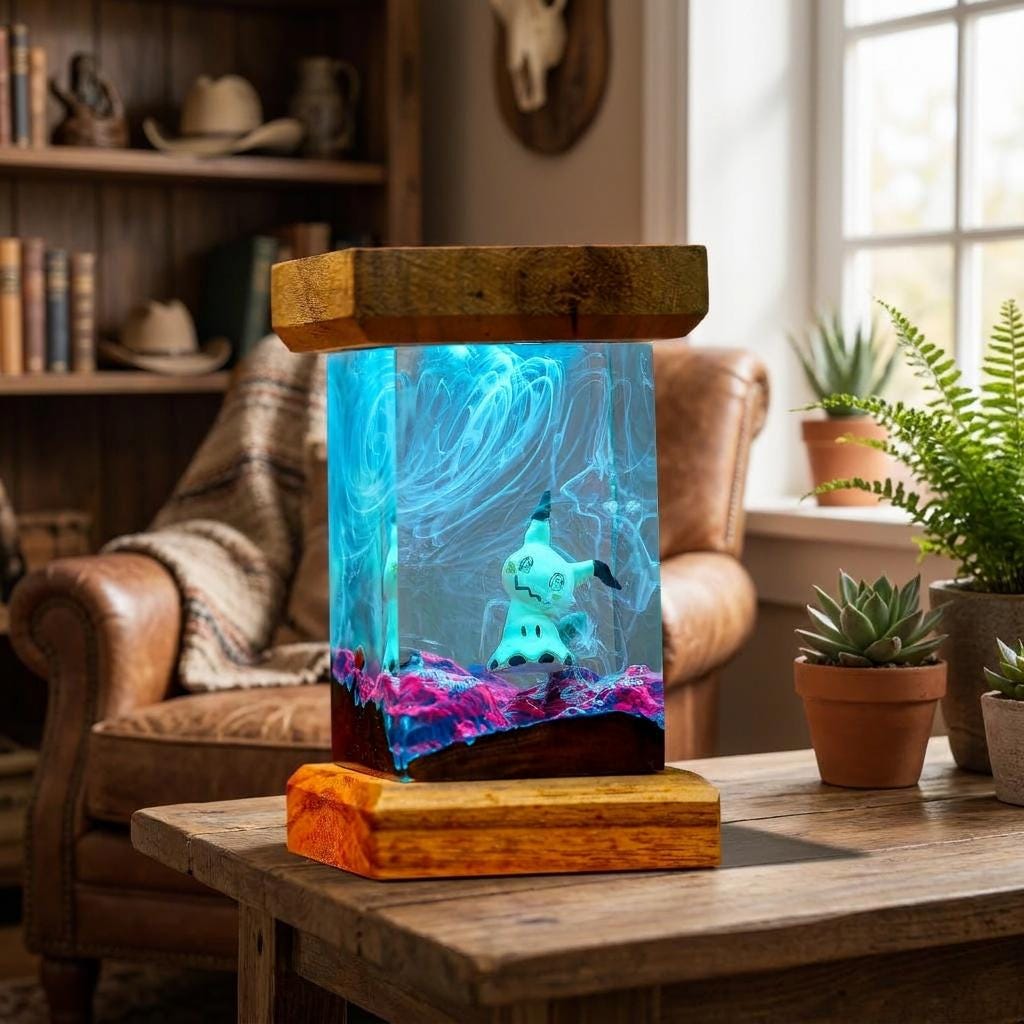 Mimikyu Resin Night Light – Glowing Pokémon Diorama Lamp | Handmade Epoxy Art | Anime Gaming Room Decor | Unique Collector Gift