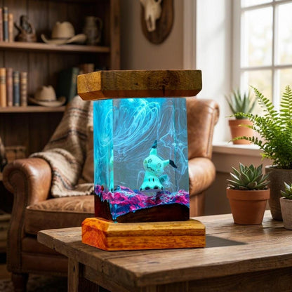 Mimikyu Resin Night Light – Glowing Pokémon Diorama Lamp | Handmade Epoxy Art | Anime Gaming Room Decor | Unique Collector Gift
