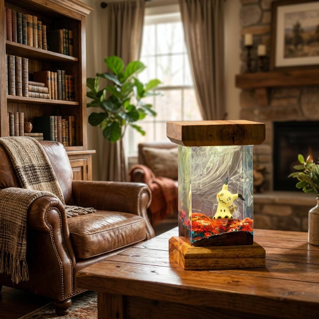 Mimikyu Resin Night Light – Glowing Pokémon Diorama Lamp | Handmade Epoxy Art | Anime Gaming Room Decor | Unique Collector Gift