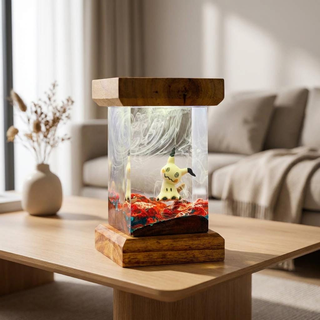 Mimikyu Resin Night Light – Glowing Pokémon Diorama Lamp | Handmade Epoxy Art | Anime Gaming Room Decor | Unique Collector Gift